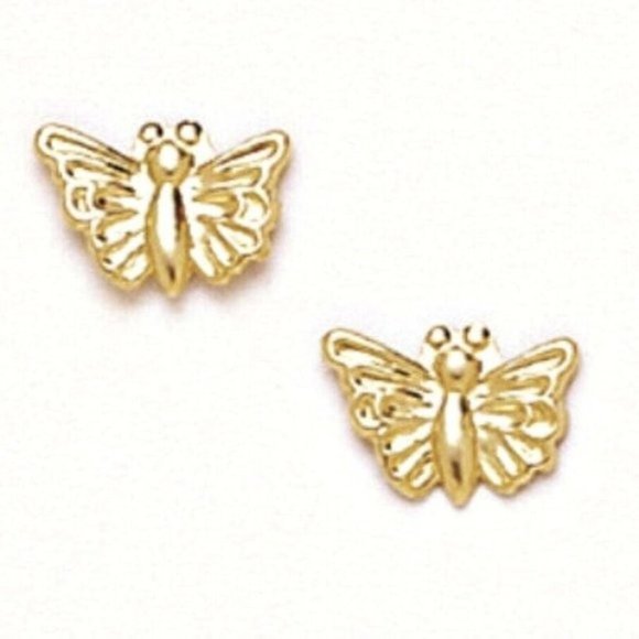 14K Solid Yellow Gold Butterfly Stamp Stud Pushback Stud Earrings Medium 9x6mm - Picture 4 of 4
